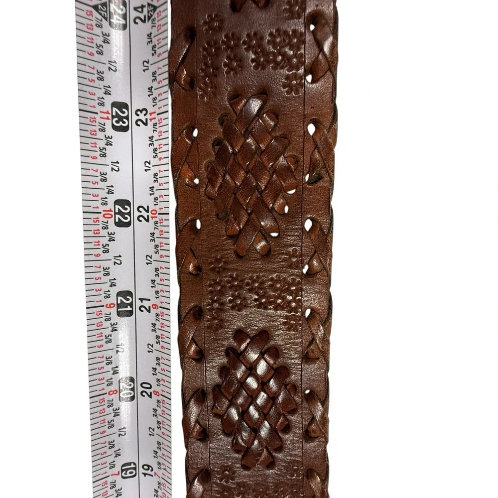 J Crew Genuine Leather Embossed Brown Women's Belt‎ Size L - Picture 5 of 8